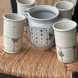 Studio Pottery Stoneware Vintage All Marked Pitcher Mugs Glasses Drinkware Set 4